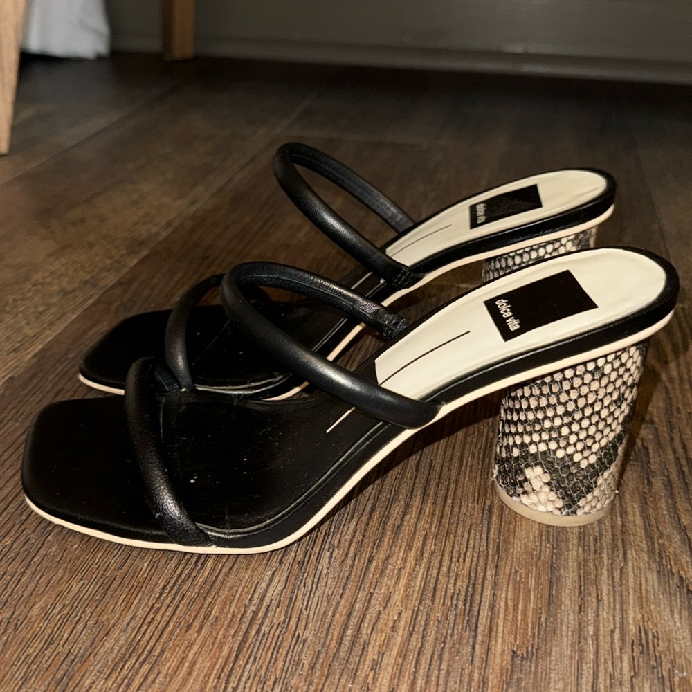 Dolce vita black/snakeskin strappy heels